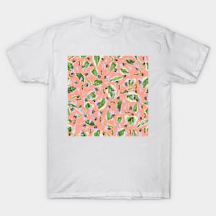 Bees and Hostas Tossed on Soft Salmon Pink 5748 T-Shirt